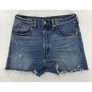 Levi's 501 Women's High Rise Cut Off Blue Denim Shorts Button Fly Size 30W